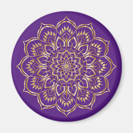 Elegant Lila och Guld Blommigt Mandala Mönster Magnet