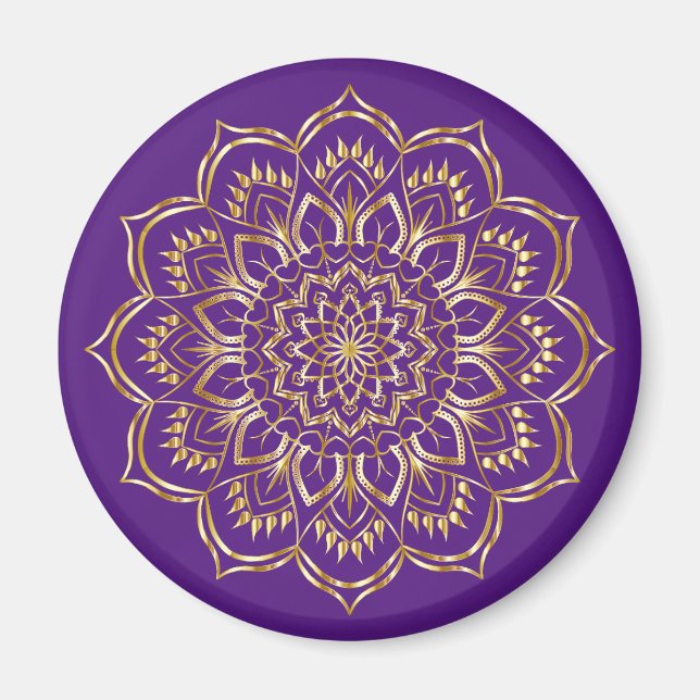 Elegant Lila och Guld Blommigt Mandala Mönster Magnet (Framsidan)
