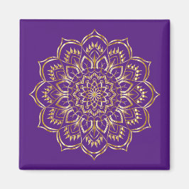 Elegant Lila och Guld Blommigt Mandala Mönster Magnet