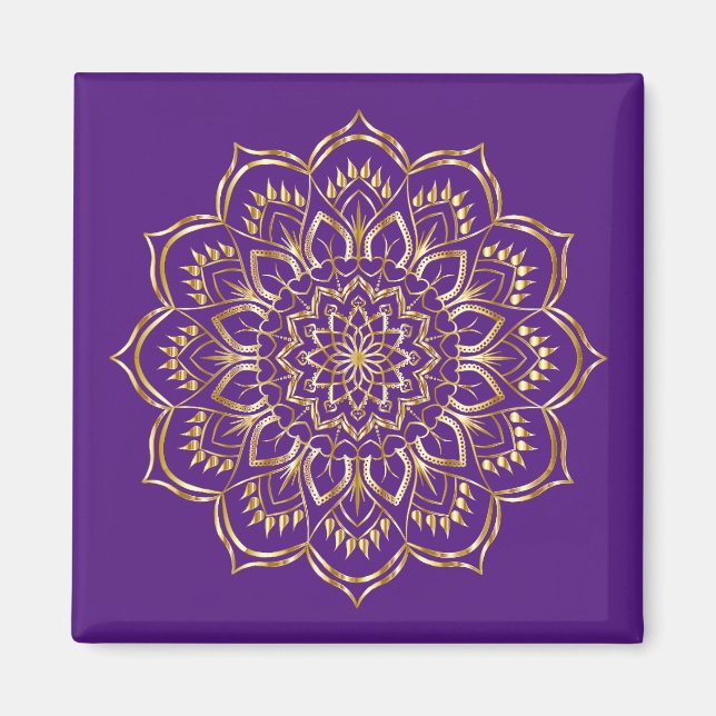 Elegant Lila och Guld Blommigt Mandala Mönster Magnet (Framsidan)