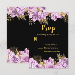 Elegant Lila och Guld Blommor Sweet Sixteen OSA Kort
