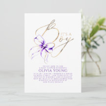 Elegant lila och guld Bow Boy Baby Shower