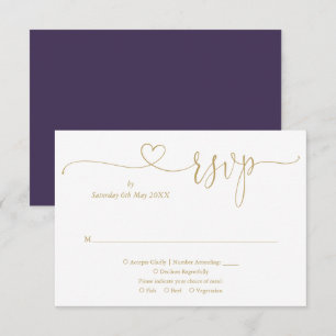 Elegant lila och guld Elegant script hjärta OSA Kort