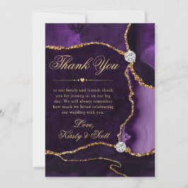 Elegant Lila och Guld Glitter Agate Bröllop Tack Kort