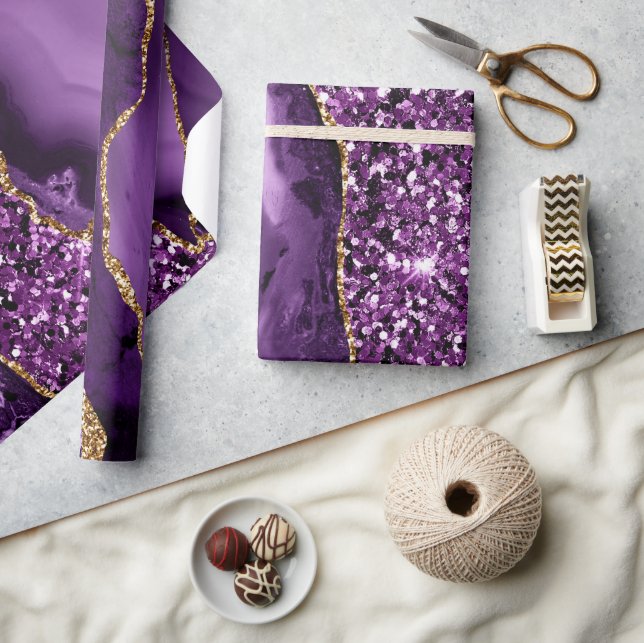 Elegant lila och guld glitter ocean agat presentpapper (Hantverk)