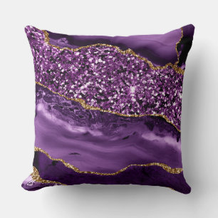 Elegant lila och guld glitter Ocean Agate Kudde