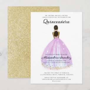 Elegant Lila och Guld Glitter Quinceanera Inbjudningar
