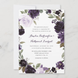 Elegant Lila och Guld Grönt Löv Blommigt Bröllop Inbjudningar