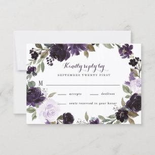 Elegant Lila och Guld Grönt Löv Blommigt Bröllop OSA Kort
