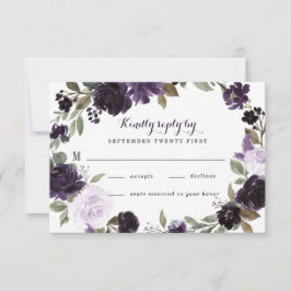 Elegant Lila och Guld Grönt Löv Blommigt Bröllop OSA Kort