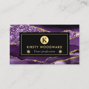 Elegant lila och guld hav glitter agat visitkort