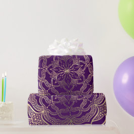 Elegant Lila och Guld Mandala Mörk Boho Blommigt Presentpapper