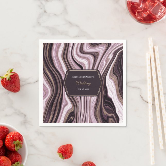 Elegant Lila och Guld Marble Bröllop Pappersservett (Insitu)