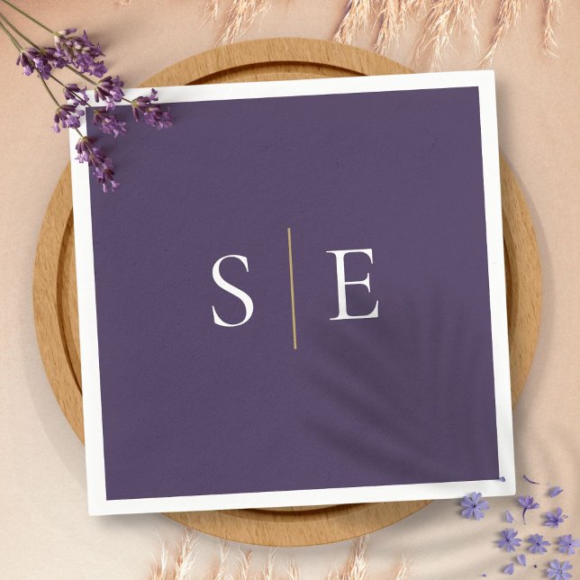 Elegant lila och guld monogram minimalism pappersservett (Elegant Purple And Gold Monogram Minimalist Napkins)