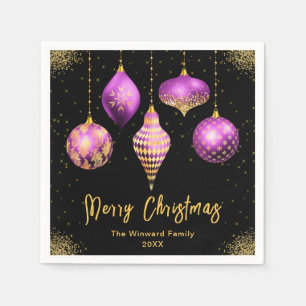 Elegant lila och guld ornament jul pappersservett