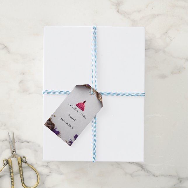 Elegant lila och guld Quinceañera-fest Presentetikett (Med Snöre)