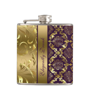 Elegant, Lila- och Guld-skador och Snöre 2 Fickplunta