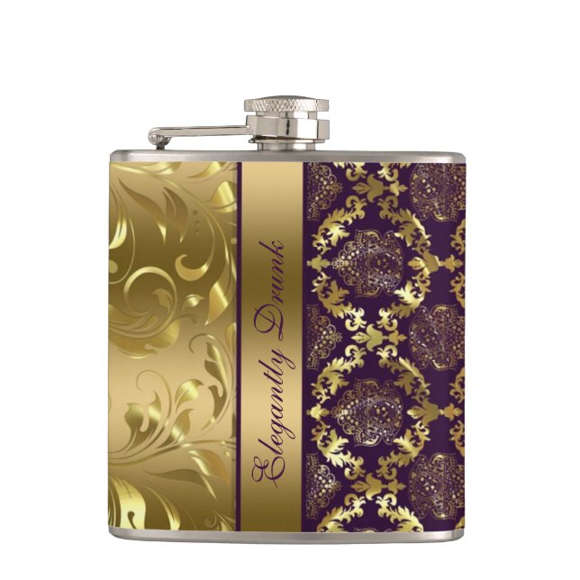 Elegant, Lila- och Guld-skador och Snöre 2 Fickplunta (Framsidan)