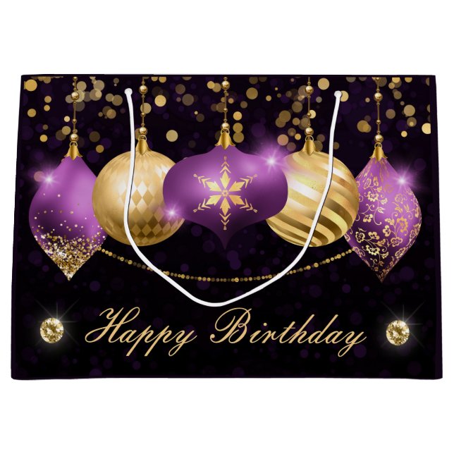 Elegant Lila och Guld Winter Baubles Birthday (Framsidan)