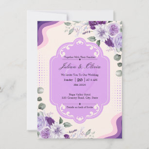 Elegant lila och purpurfärgad blomsterbröllop inbjudningar