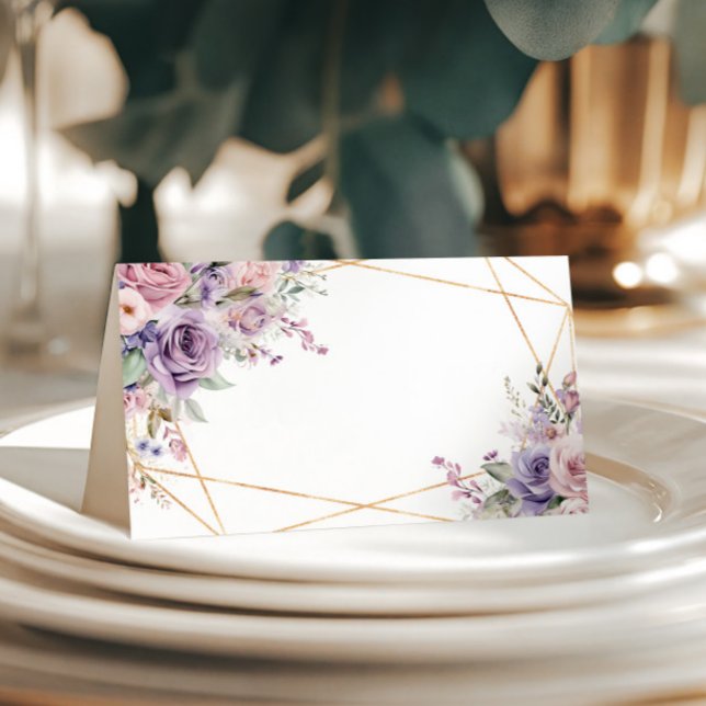 Elegant Lila och  Ro-blommor Bröllop Placeringskort (Skapare uppladdad)