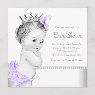 Elegant lila och silver baby shower inbjudningar