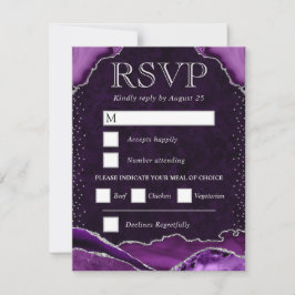 Elegant Lila och Silver Glitter Agate Bröllop OSA Kort