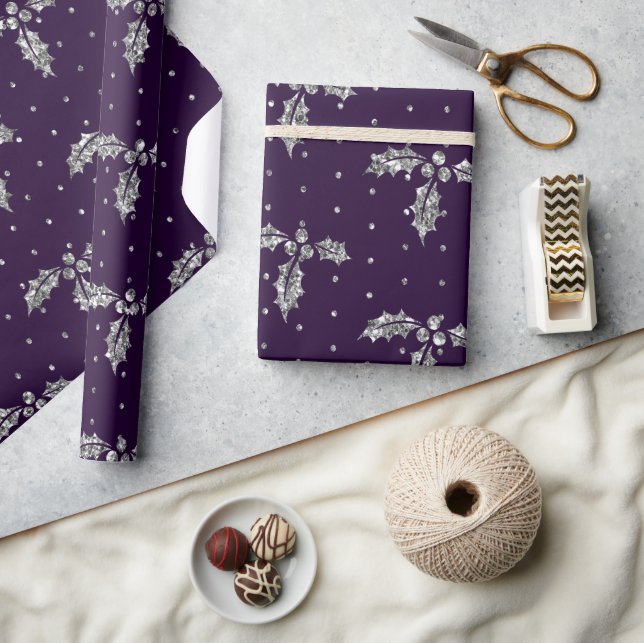 Elegant lila och silver glitter julholländska presentpapper (Hantverk)
