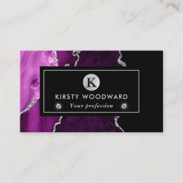 Elegant Lila och Silver Glitter Marble Agate Visitkort