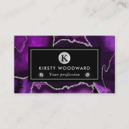 Elegant Lila och Silver Glitter Marble Agate Visitkort