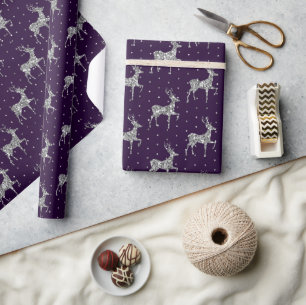 Elegant lila och silver ren Jul Presentpapper