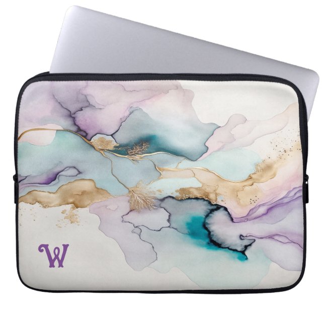 Elegant Lila och Teal Neoprene Laptop sleeve (Framsidan)