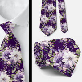 Elegant Lila och vit Blommigt Slipsar