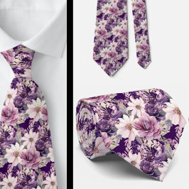 Elegant Lila och vit Blommigt Slipsar