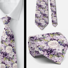 Elegant Lila och vit Blommigt Slipsar