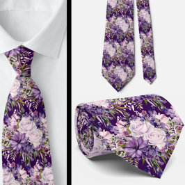 Elegant Lila och vit Blommigt Slipsar