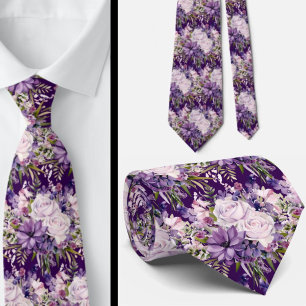 Elegant Lila och vit Blommigt Slipsar