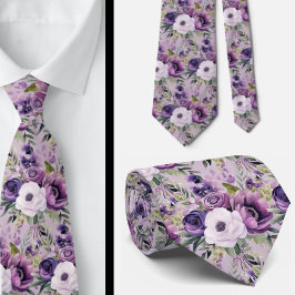 Elegant Lila och vit Blommigt Slipsar
