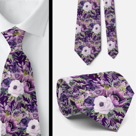 Elegant Lila och vit Blommigt Slipsar