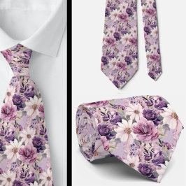 Elegant Lila och vit Blommigt Slipsar