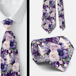 Elegant Lila och vit Blommigt Slipsar