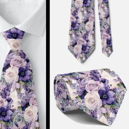 Elegant Lila och vit Blommigt Slipsar