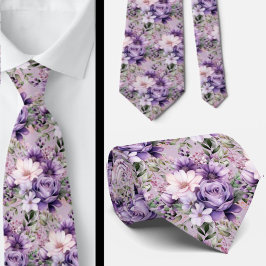 Elegant Lila och vit Blommigt Slipsar