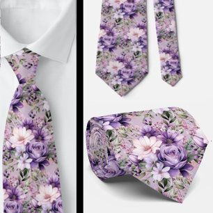 Elegant Lila och vit Blommigt Slipsar