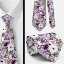 Elegant Lila och vit Blommigt Slipsar