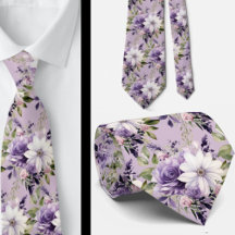 Elegant Lila och vit Blommigt Slipsar