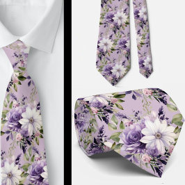 Elegant Lila och vit Blommigt Slipsar