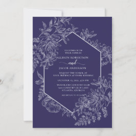 Elegant Lila och vit geometrisk Blommigt Bröllop Inbjudningar
