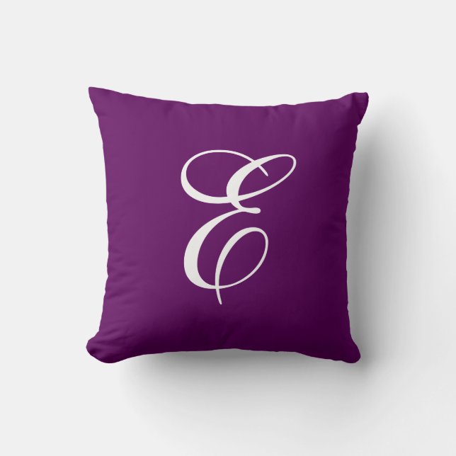 Elegant lila och vit monogram kastkudde kudde (Framsida)