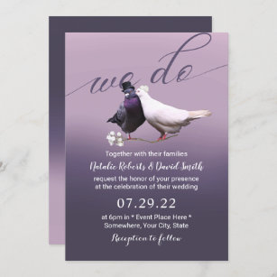 Elegant Lila Ombre Vi do Lovebird Bröllop Inbjudningar